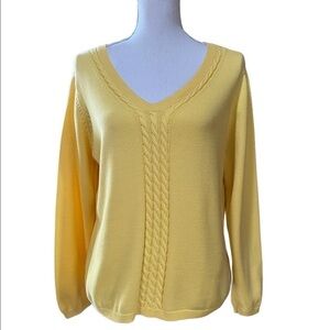 TALBOTS PETITES WOMENS LEMON YELLOW PIMA COTTON SWEATER SCOOP NECK SZ XL